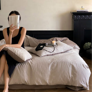 VILZSTUDIOS neutral beige and charcoal brushstroke-textured jacquard bedding set
