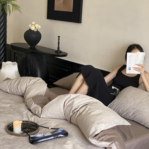 VILZSTUDIOS neutral beige and charcoal brushstroke-textured jacquard bedding set