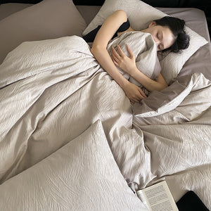VILZSTUDIOS neutral beige and charcoal brushstroke-textured jacquard bedding set