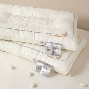 VILZSTUDIOS White rectangular bed pillow with butterfly embroidery, quilted lettering and piped edges