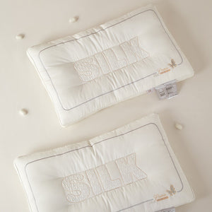 VILZSTUDIOS White rectangular bed pillow with butterfly embroidery, quilted lettering and piped edges