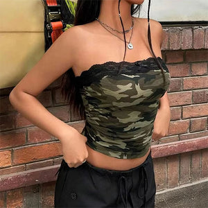 VILZSTUDIOS Camo lace strapless top from VILZSTUDIOS