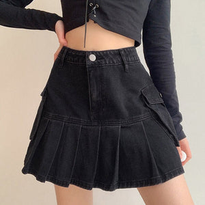 VILZSTUDIOS Denim mini skirt with pleated design and high waist