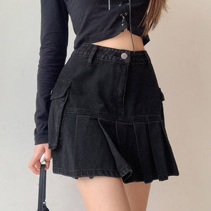 VILZSTUDIOS Denim mini skirt with pleated design and high waist