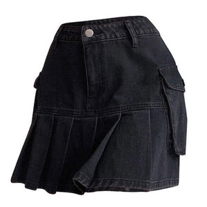 VILZSTUDIOS Denim mini skirt with pleated design and high waist