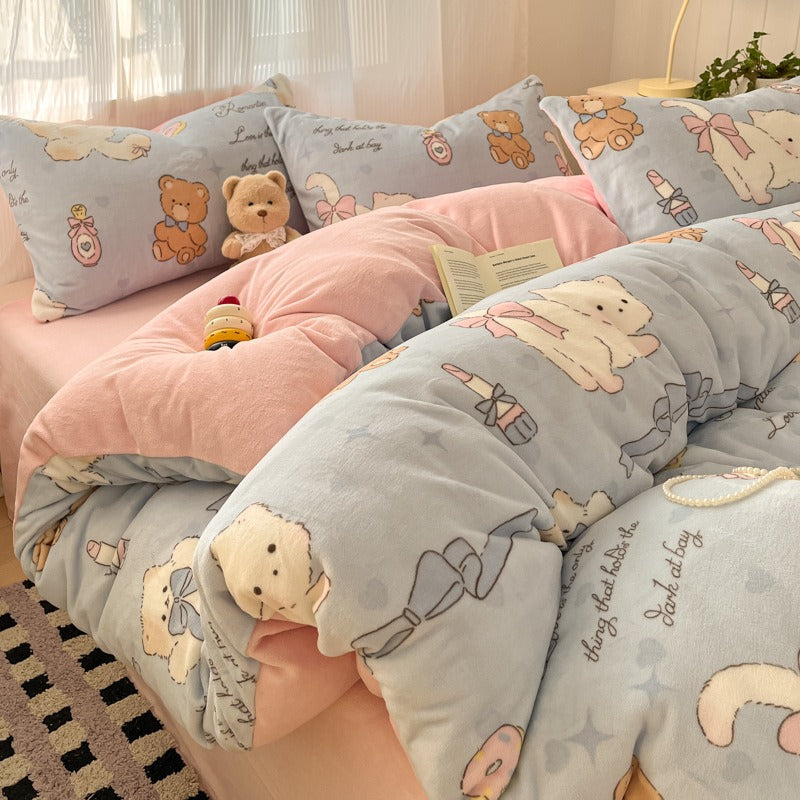 Cartoon Pet Fleece Bedding Set