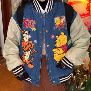 VILZSTUDIOS Cartoon embroidery denim bomber jacket for streetwear