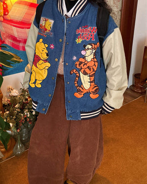 VILZSTUDIOS Cartoon embroidery denim bomber jacket for streetwear