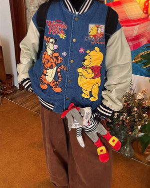 VILZSTUDIOS Cartoon embroidery denim bomber jacket for streetwear