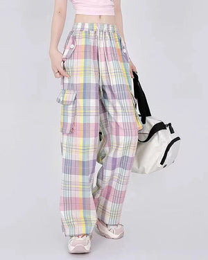 VILZSTUDIOS Casual plaid cargo pants with pockets