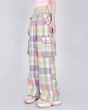 VILZSTUDIOS Casual plaid cargo pants with pockets