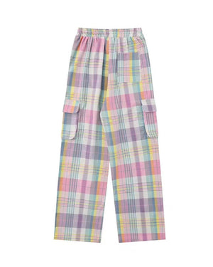 VILZSTUDIOS Casual plaid cargo pants with pockets
