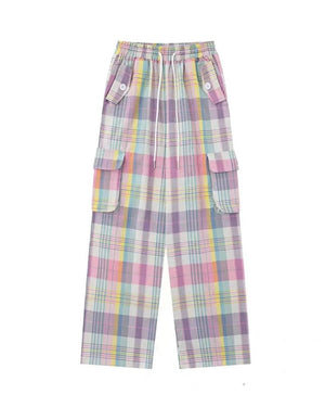 VILZSTUDIOS Casual plaid cargo pants with pockets