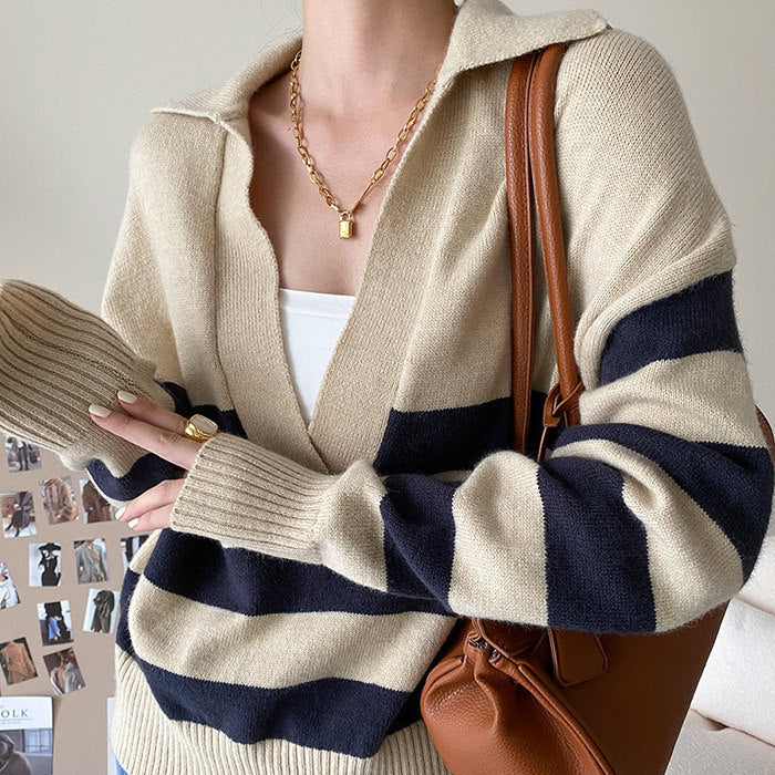 VILZSTUDIOS Casual collar striped pullover for streetwear fashion