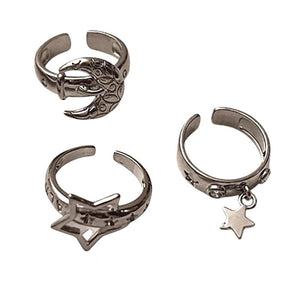 VILZSTUDIOS Celestial charm ring set featuring moon and star designs