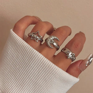 VILZSTUDIOS Celestial charm ring set featuring moon and star designs