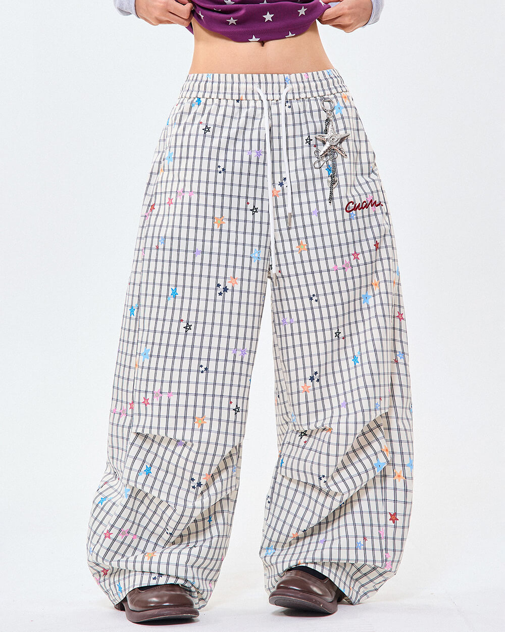 VILZSTUDIOS Wide leg pants with star and grid pattern