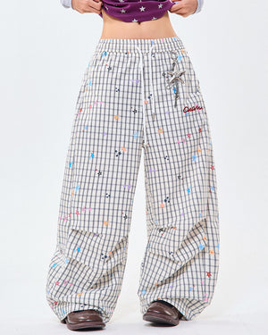 VILZSTUDIOS Wide leg pants with star and grid pattern