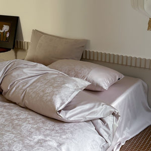 VILZSTUDIOS champagne floral damask jacquard bedding set with paneled pillowcases