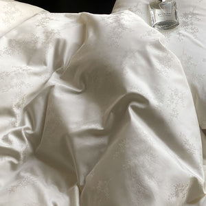VILZSTUDIOS champagne beige floral jacquard duvet cover set with solid borders and script embroidery
