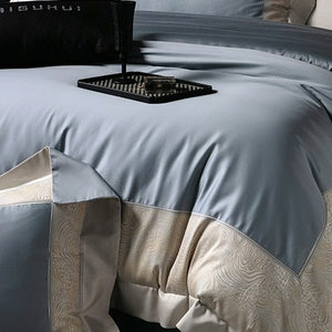VILZSTUDIOS champagne and beige animal jacquard border duvet cover set with wide tailored flanges
