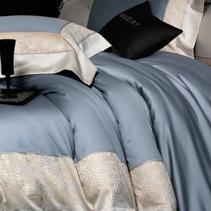 VILZSTUDIOS champagne and beige animal jacquard border duvet cover set with wide tailored flanges