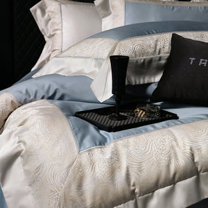 VILZSTUDIOS champagne and beige animal jacquard border duvet cover set with wide tailored flanges