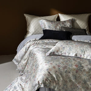 VILZSTUDIOS champagne botanical and architectural print satin duvet cover set with flanged pillowcases