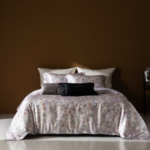 VILZSTUDIOS champagne botanical and architectural print satin duvet cover set with flanged pillowcases