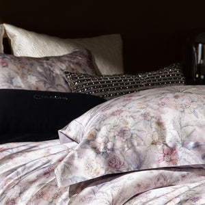 VILZSTUDIOS champagne botanical and architectural print satin duvet cover set with flanged pillowcases