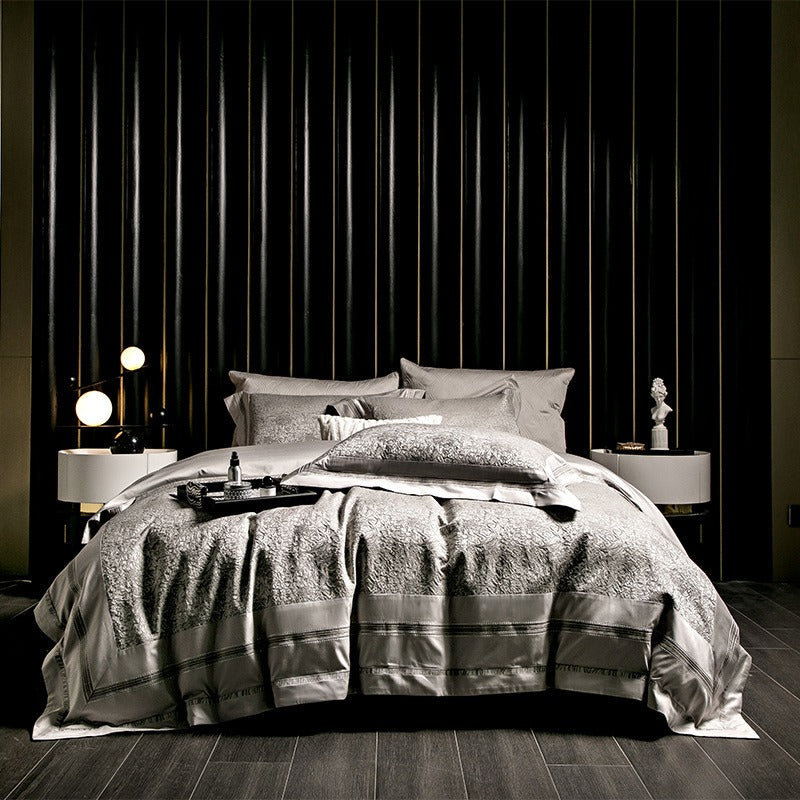 Champagne Silver Jacquard Duvet Cover Set
