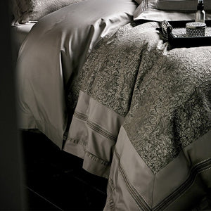 VILZSTUDIOS champagne-silver textured jacquard duvet cover set with wide satin borders