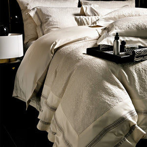 VILZSTUDIOS champagne-silver textured jacquard duvet cover set with wide satin borders