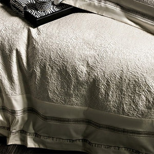 VILZSTUDIOS champagne-silver textured jacquard duvet cover set with wide satin borders
