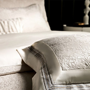 VILZSTUDIOS champagne-silver textured jacquard duvet cover set with wide satin borders