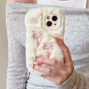 VILZSTUDIOS Stylish plush phone case with bow embroidery