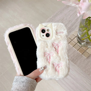VILZSTUDIOS Stylish plush phone case with bow embroidery