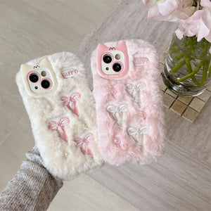 VILZSTUDIOS Stylish plush phone case with bow embroidery