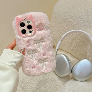 VILZSTUDIOS Stylish plush phone case with bow embroidery