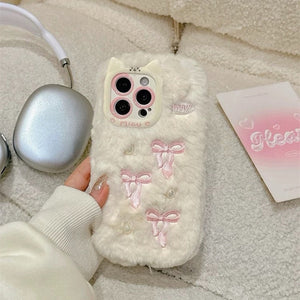 VILZSTUDIOS Stylish plush phone case with bow embroidery