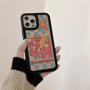 VILZSTUDIOS Charming embroidery phone case featuring cute cats design