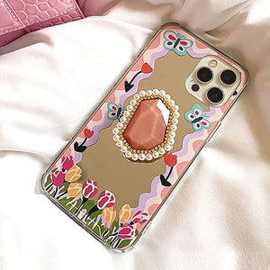 VILZSTUDIOS Floral pearl iPhone case with butterfly design