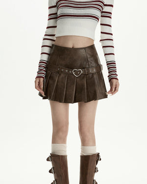 VILZSTUDIOS Charming pleated skirt with heart buckle belt