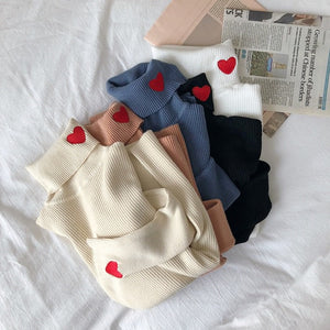VILZSTUDIOS Charming Heart Embroidery Turtleneck Jumper from VILZSTUDIOS