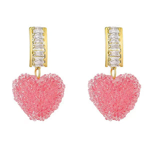 VILZSTUDIOS Charming heart drop earrings with sugar texture and crystal accents