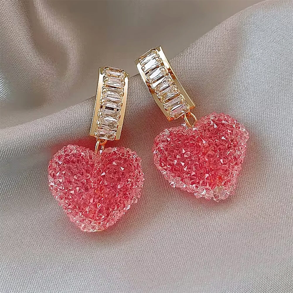 VILZSTUDIOS Charming heart drop earrings with sugar texture and crystal accents