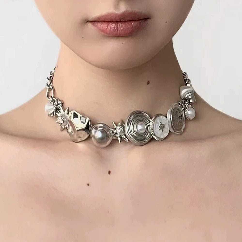 VILZSTUDIOS Mixed charm silver necklace with pearl details