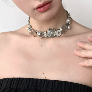 VILZSTUDIOS Mixed charm silver necklace with pearl details