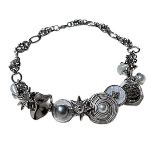 VILZSTUDIOS Mixed charm silver necklace with pearl details