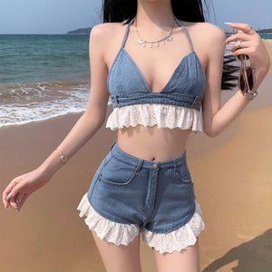 VILZSTUDIOS Stylish denim co-ord set with ruffle details